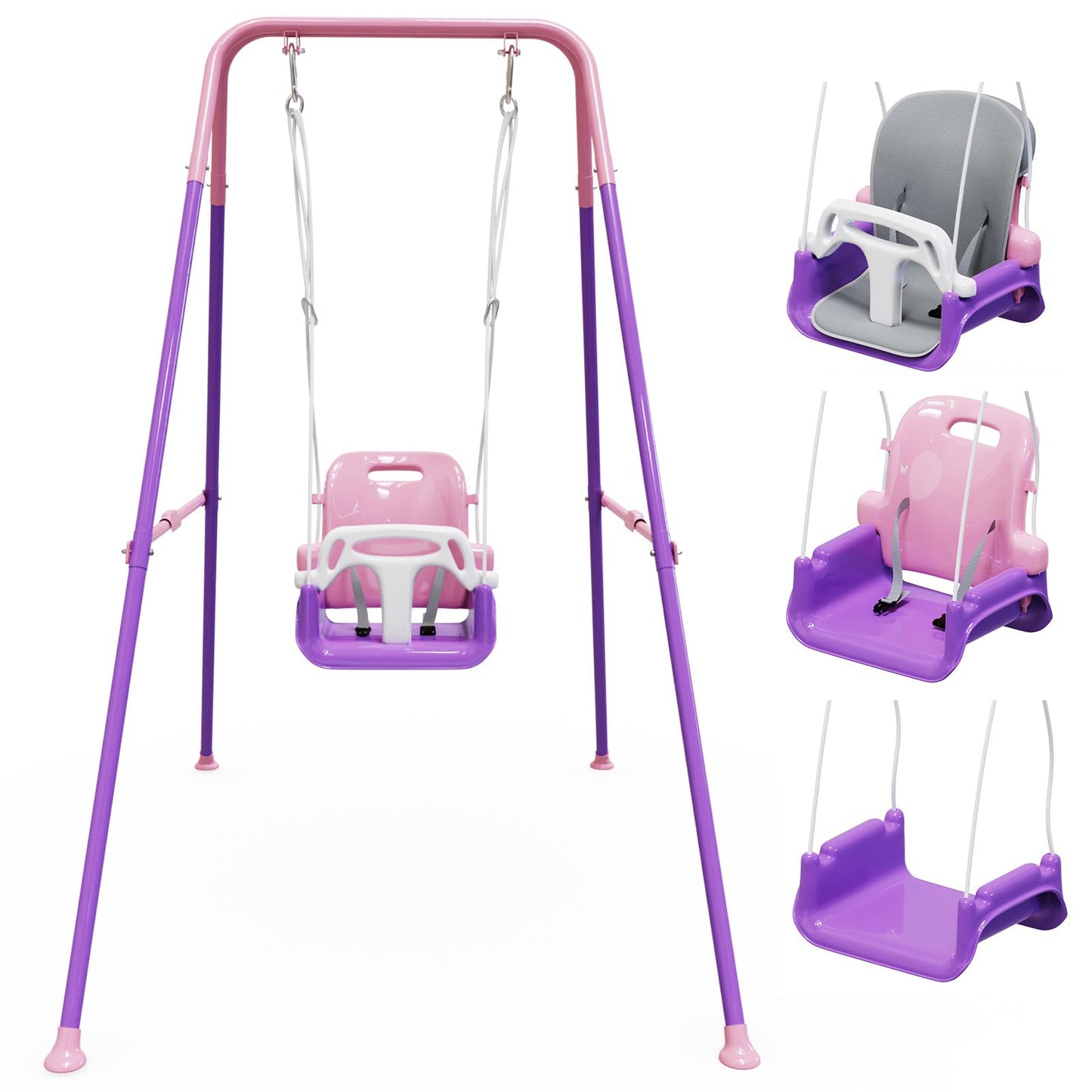 JWPEHOE Toddler Swing with Soft Cushion – Foldable Indoor & Outdoor Baby Swing for Backyard Play (Pink)