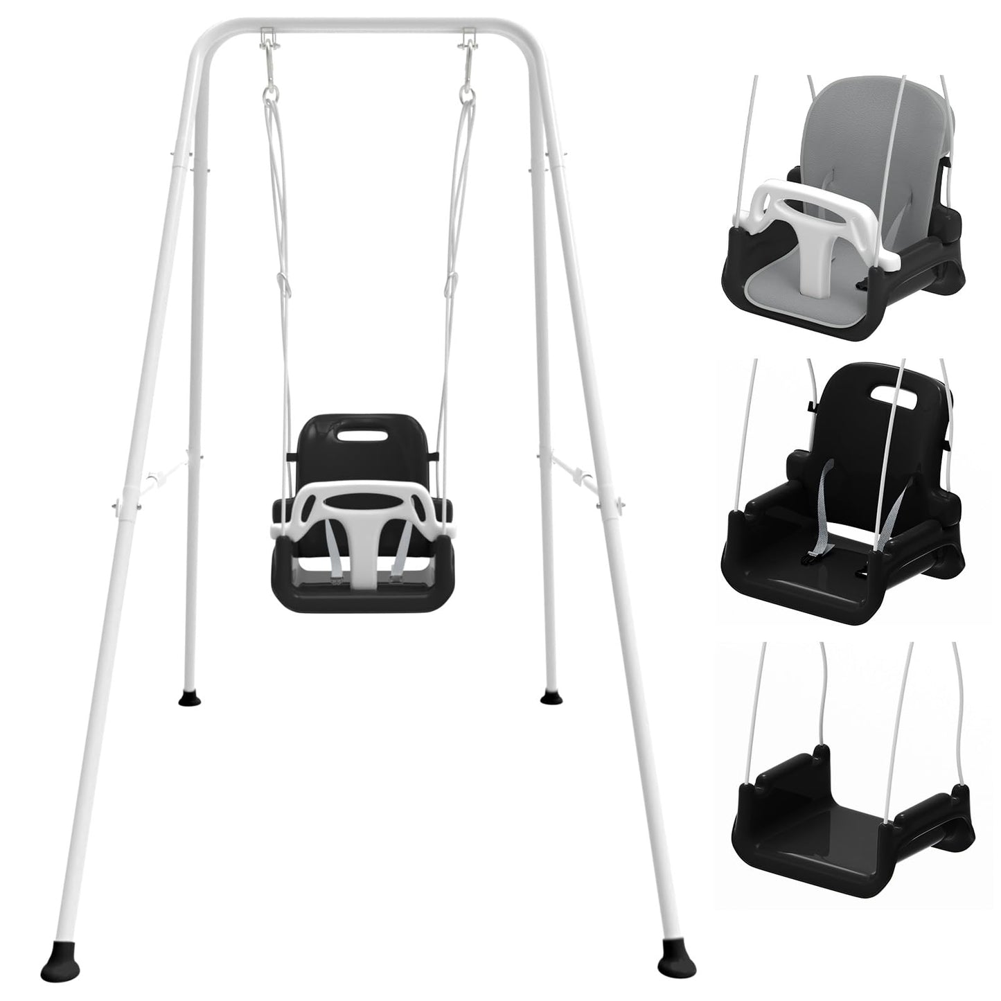 JWPEHOE Toddler Swing with Soft Cushion – Foldable Indoor/Outdoor Swing (Black)