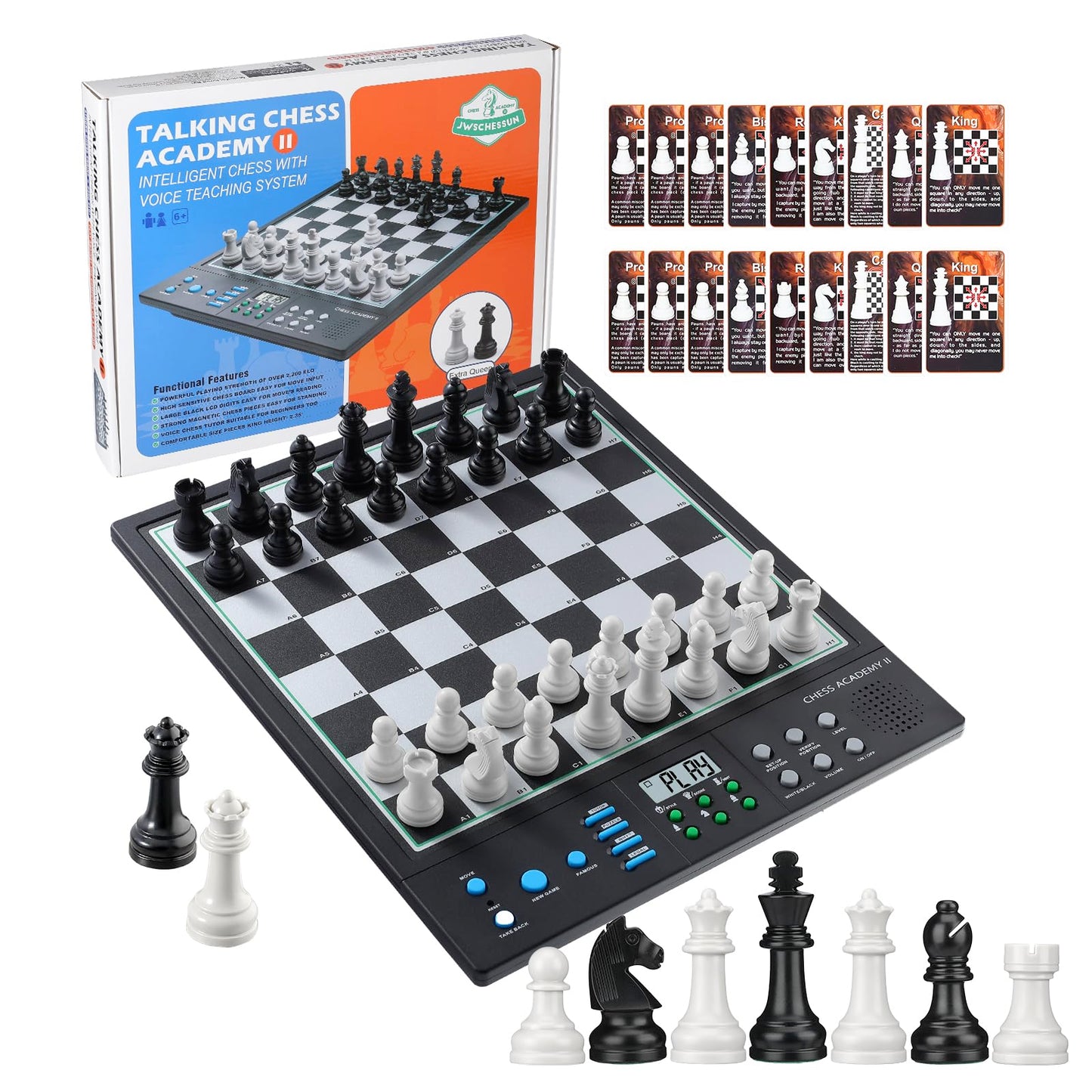 JWSCHESSSUN Advanced Electronic Chess Board | AI Voice Coach, ELO 2200+, Large Magnetic Pieces