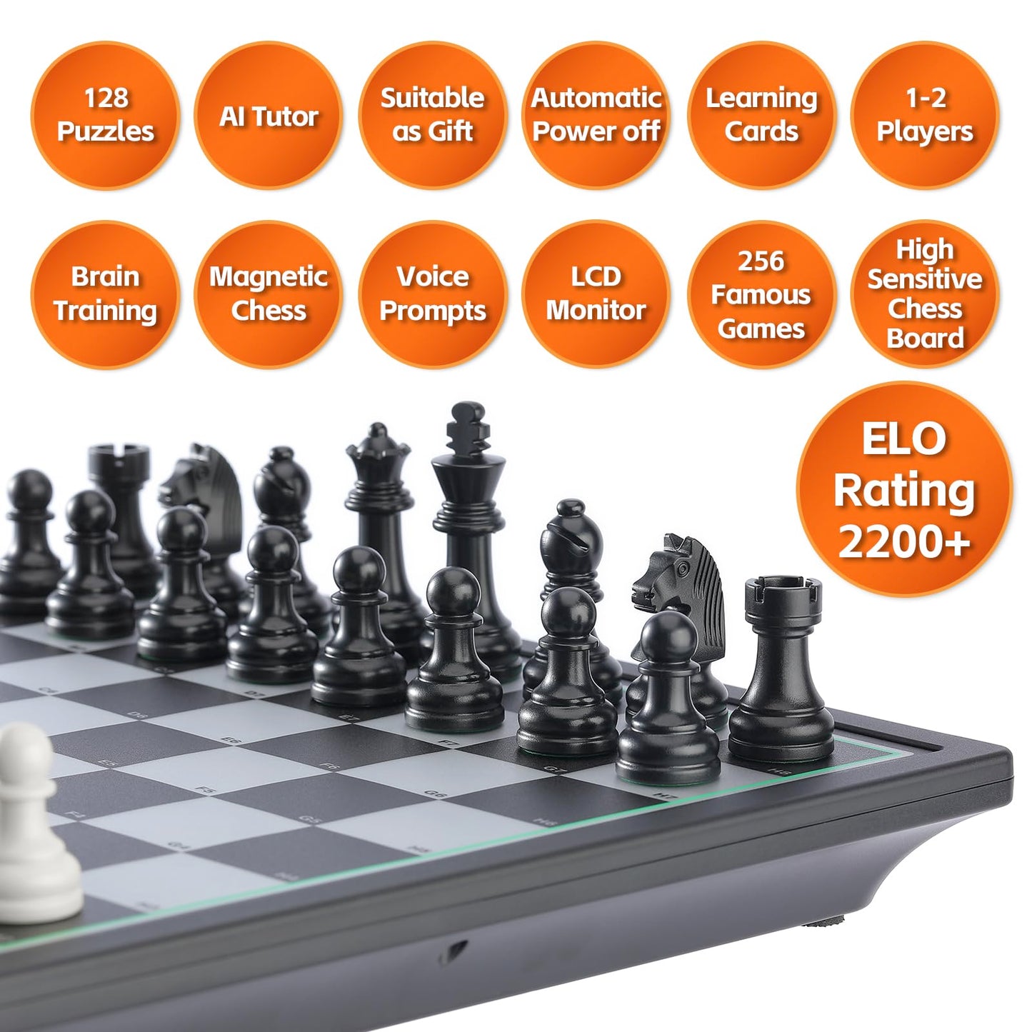 JWSCHESSSUN Advanced Electronic Chess Board | AI Voice Coach, ELO 2200+, Large Magnetic Pieces