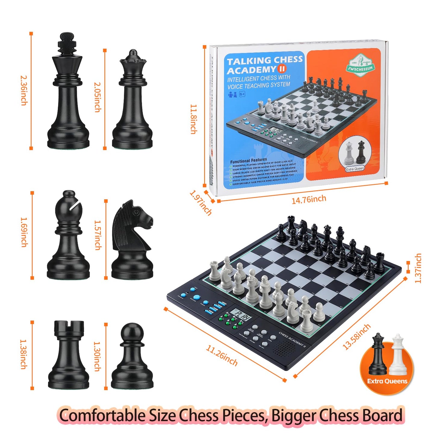 JWSCHESSSUN Advanced Electronic Chess Board | AI Voice Coach, ELO 2200+, Large Magnetic Pieces