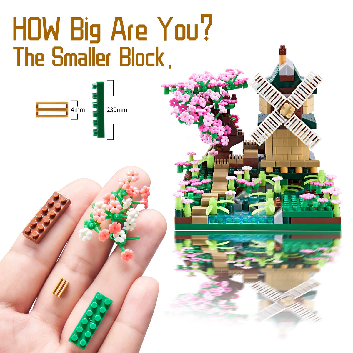 JXRLMB Architecture River Windmill Tree Mini Building Blocks – 600+ Pcs Model Kit for Adults