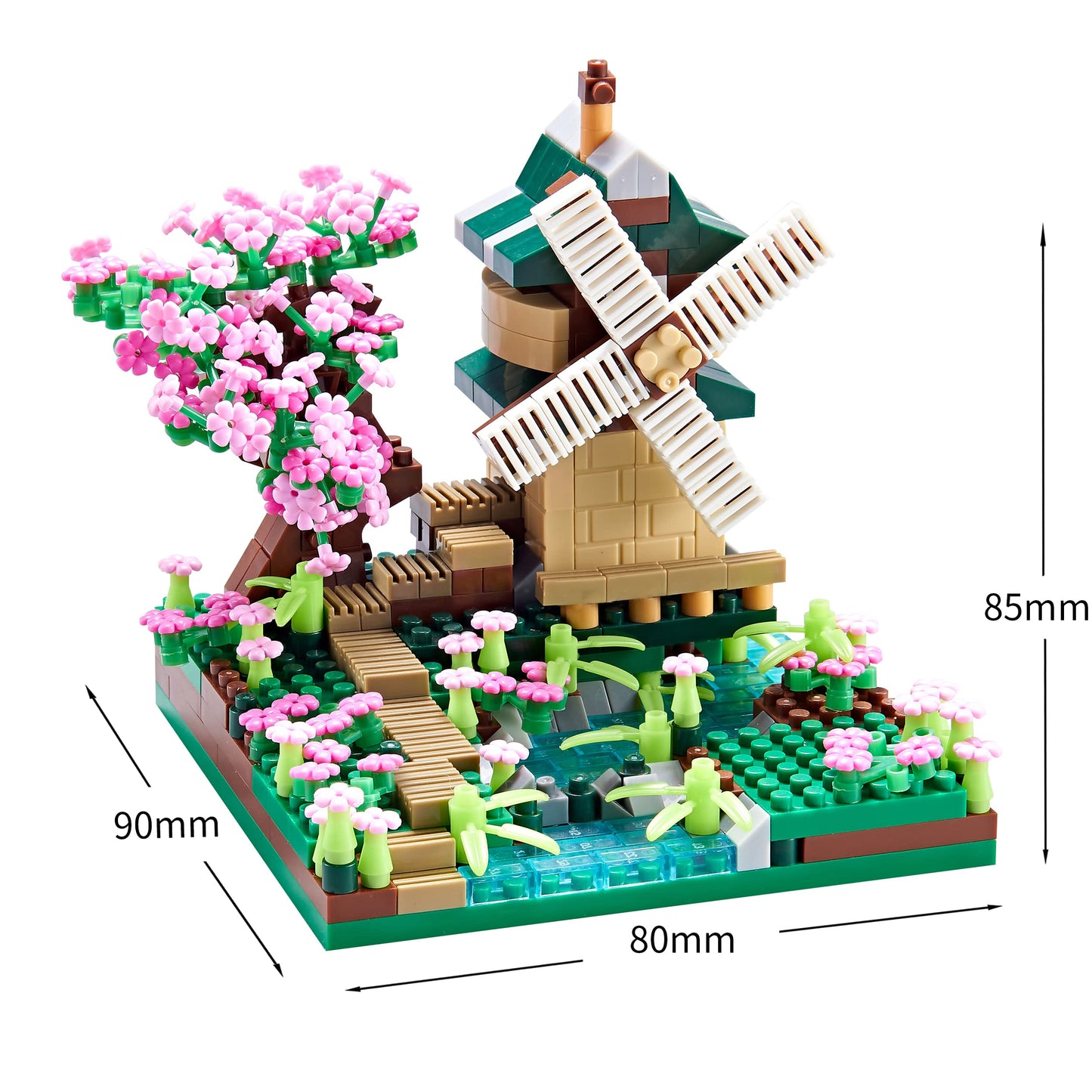 JXRLMB Architecture River Windmill Tree Mini Building Blocks – 600+ Pcs Model Kit for Adults