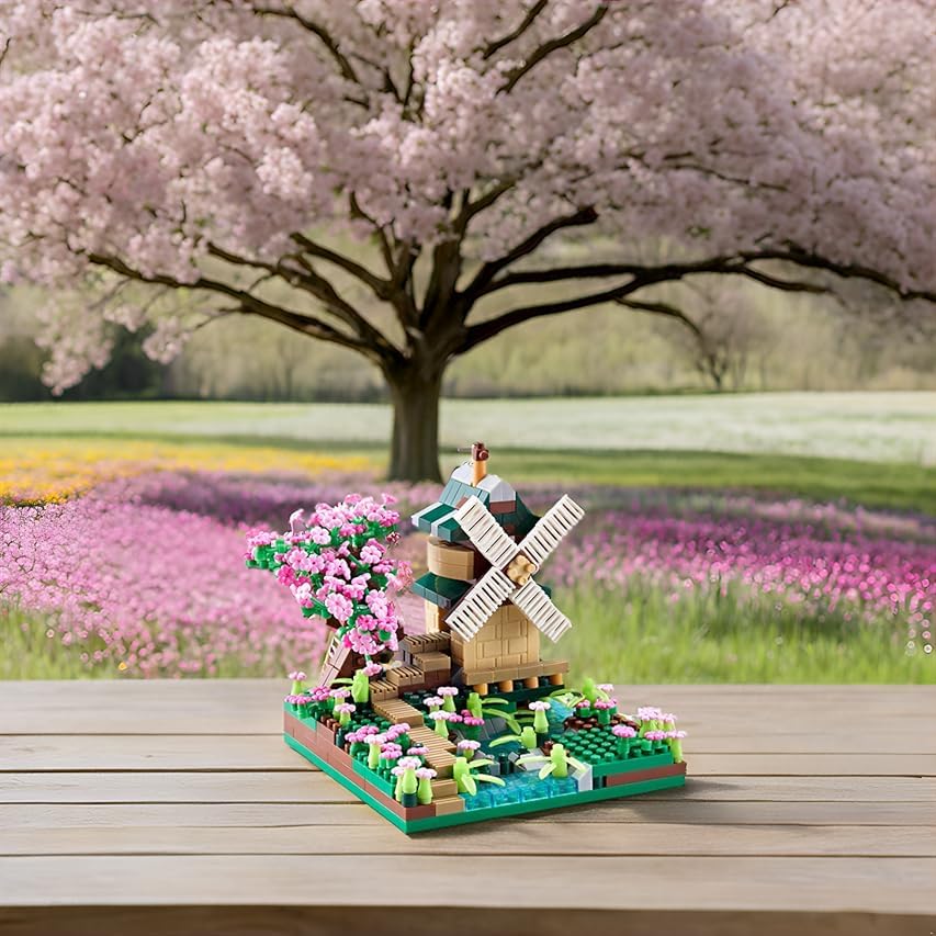 JXRLMB Architecture River Windmill Tree Mini Building Blocks – 600+ Pcs Model Kit for Adults