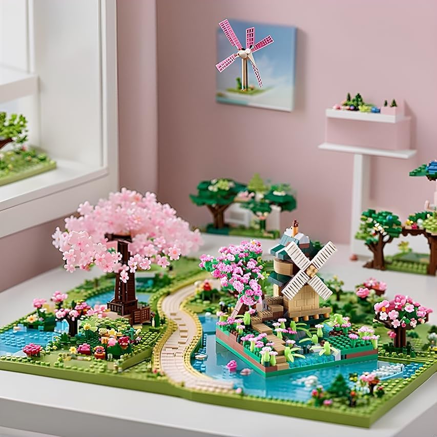 JXRLMB Architecture River Windmill Tree Mini Building Blocks – 600+ Pcs Model Kit for Adults