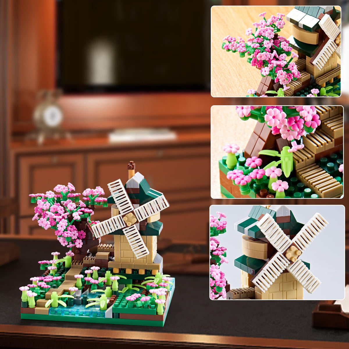 JXRLMB Architecture River Windmill Tree Mini Building Blocks – 600+ Pcs Model Kit for Adults