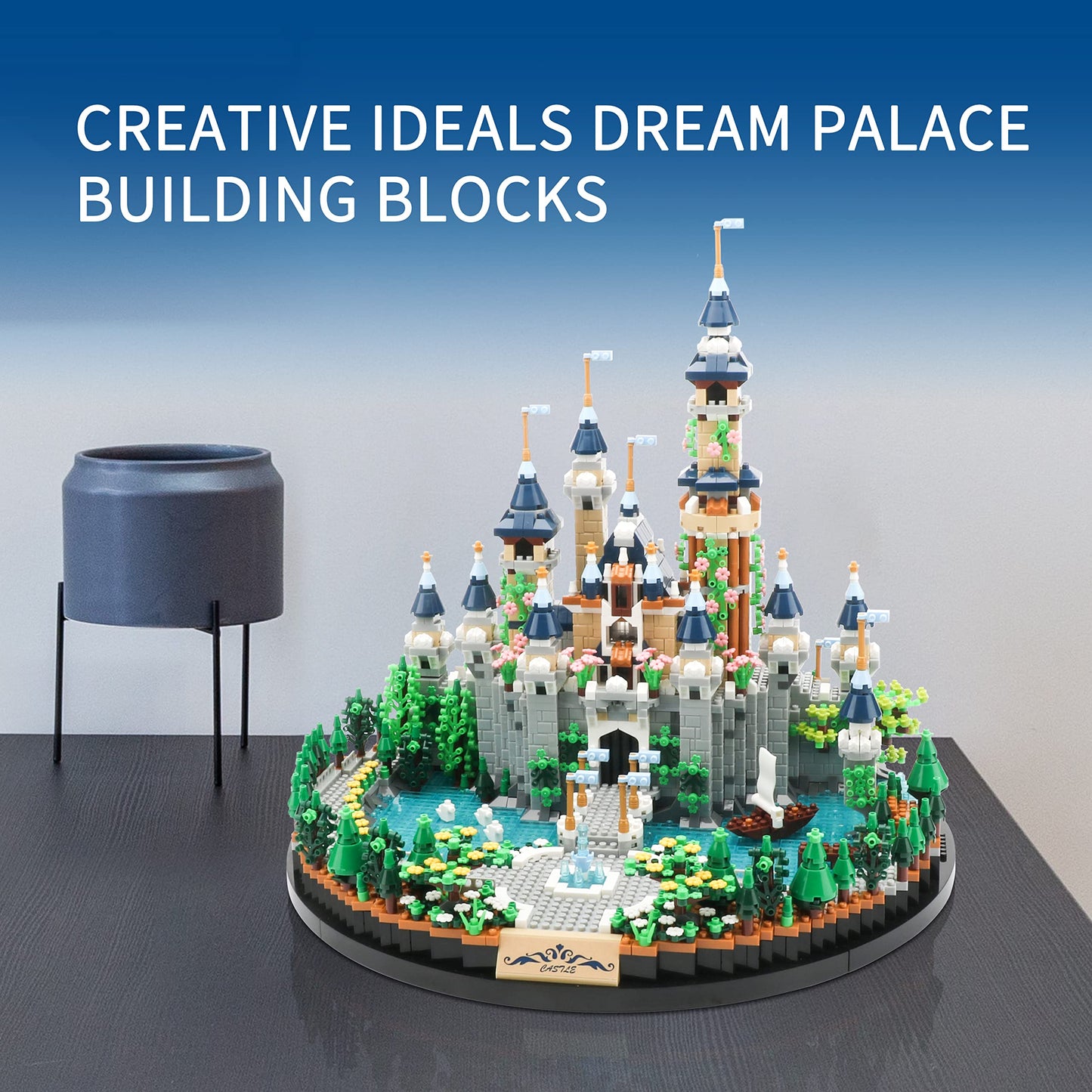 JXRLMB Magic Princess Blue Castle Micro Building Blocks — 3600 PCS for Adults & Kids 14+ | Creative Display Gift