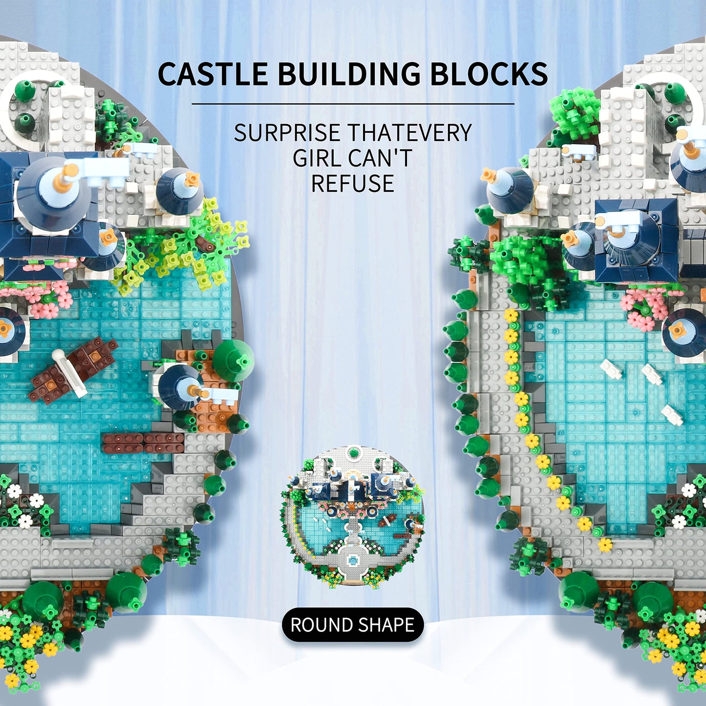 JXRLMB Magic Princess Blue Castle Micro Building Blocks — 3600 PCS for Adults & Kids 14+ | Creative Display Gift