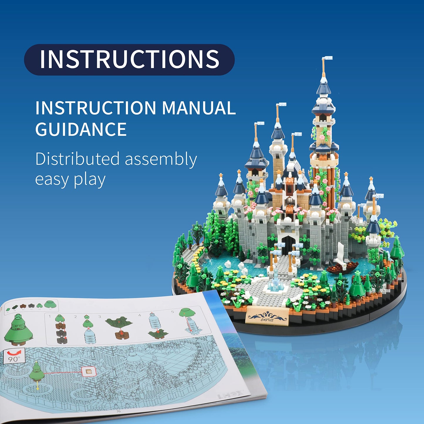 JXRLMB Magic Princess Blue Castle Micro Building Blocks — 3600 PCS for Adults & Kids 14+ | Creative Display Gift