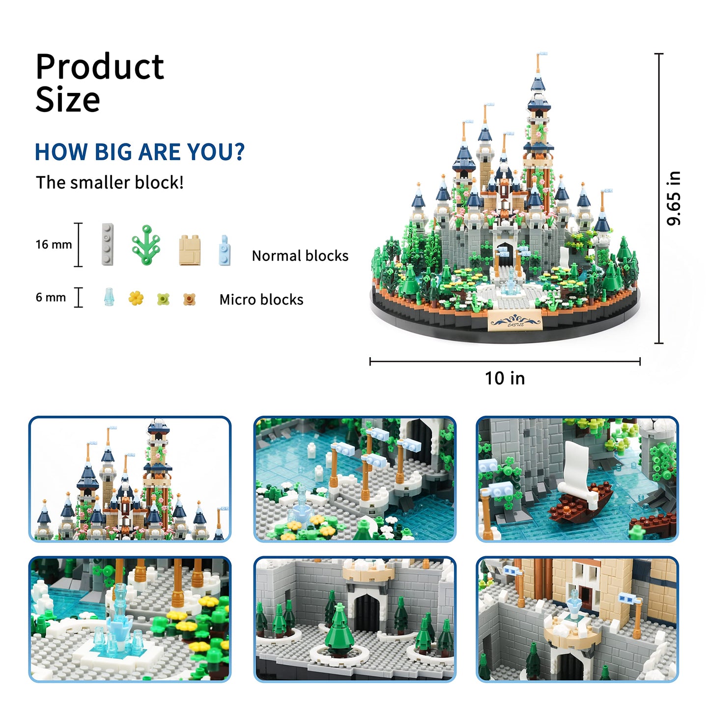 JXRLMB Magic Princess Blue Castle Micro Building Blocks — 3600 PCS for Adults & Kids 14+ | Creative Display Gift
