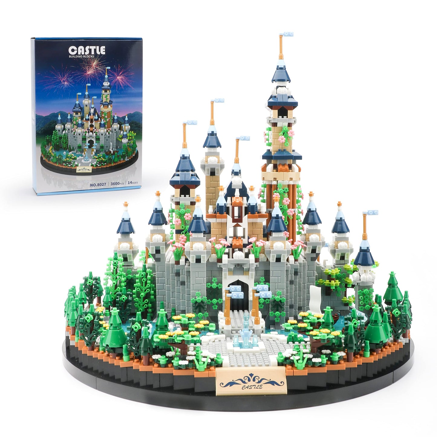 JXRLMB Magic Princess Blue Castle Micro Building Blocks — 3600 PCS for Adults & Kids 14+ | Creative Display Gift