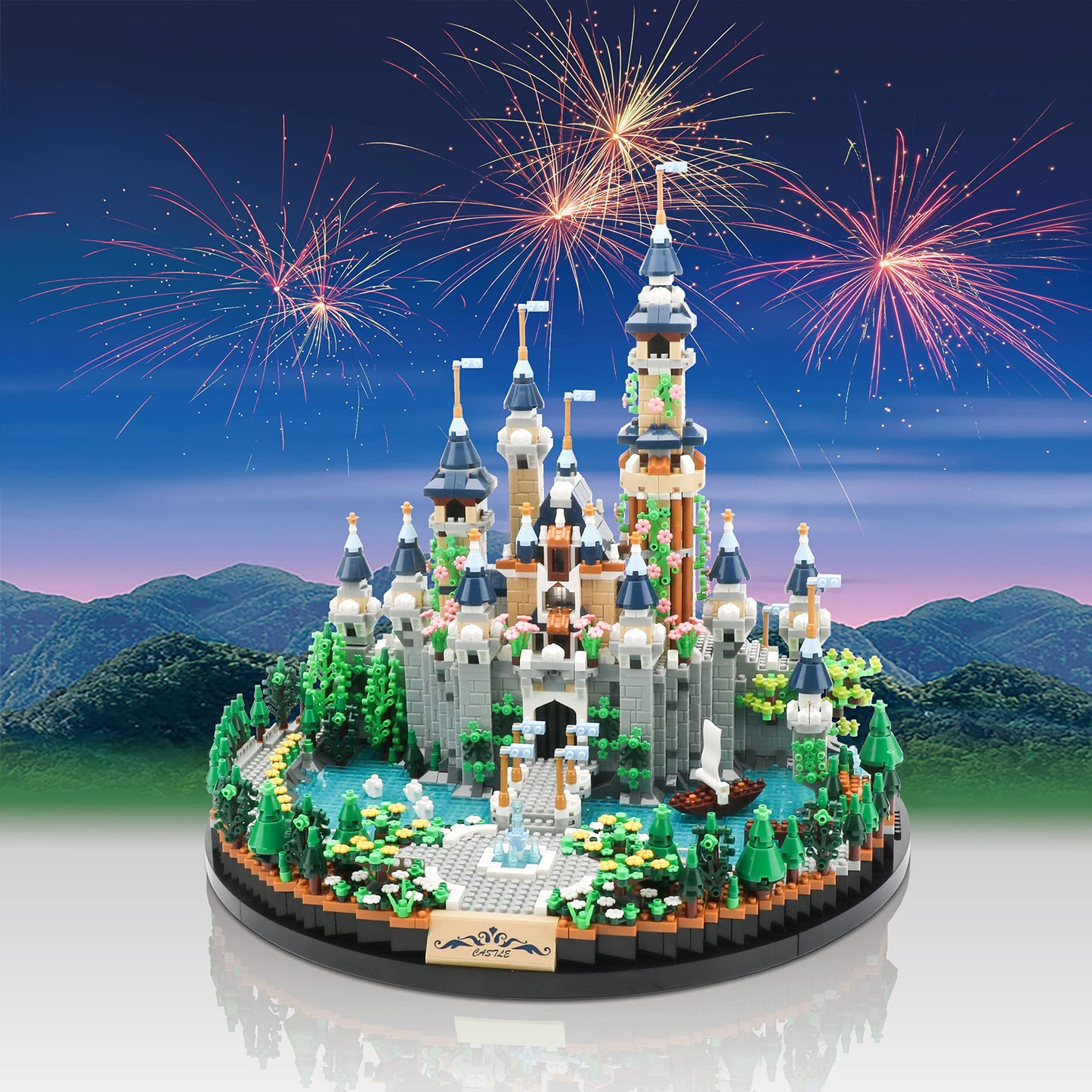 JXRLMB Magic Princess Blue Castle Micro Building Blocks — 3600 PCS for Adults & Kids 14+ | Creative Display Gift