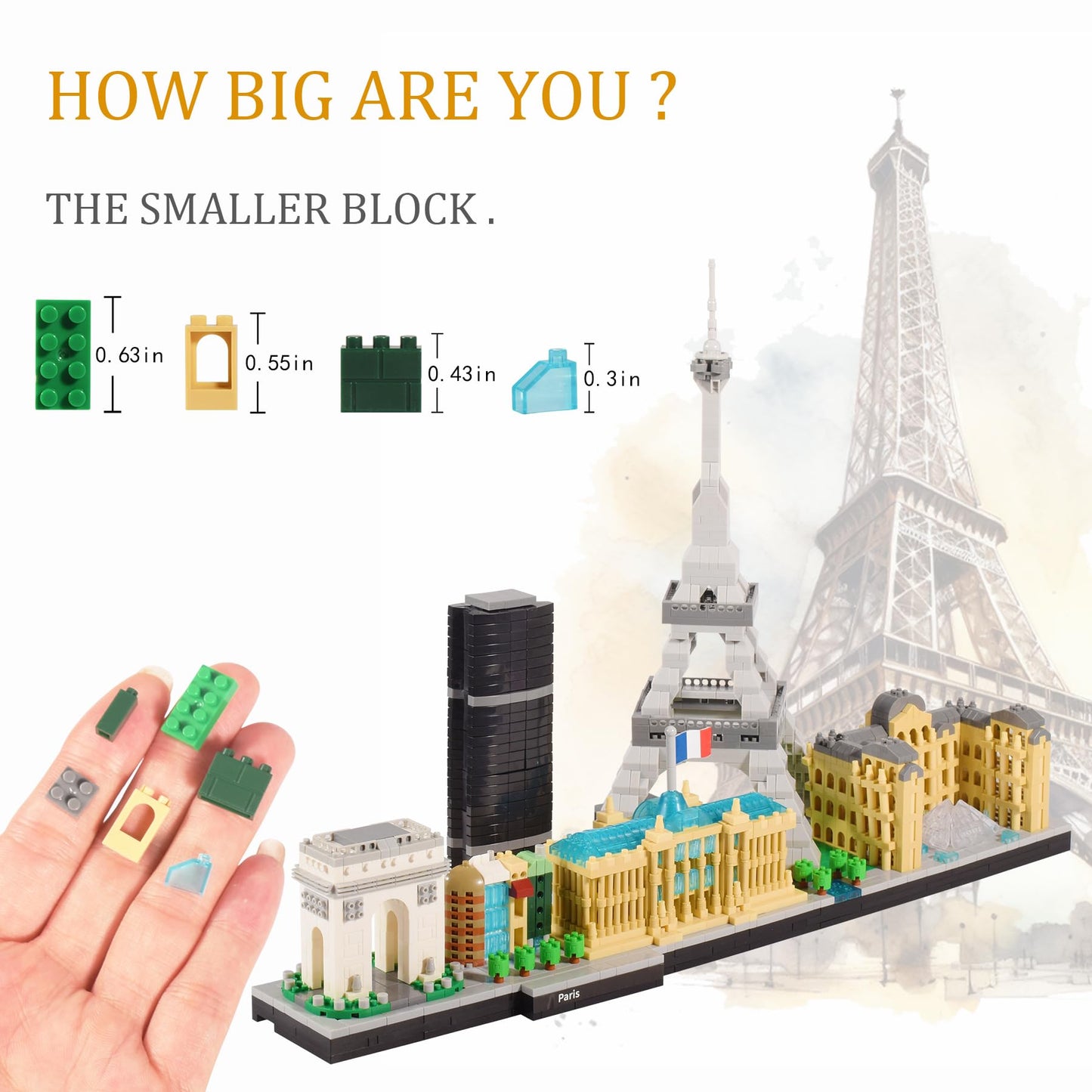 JXRLMB Paris Skyline Micro Building Blocks – 3680 PCS Architecture Kit with Eiffel Tower & Louvre