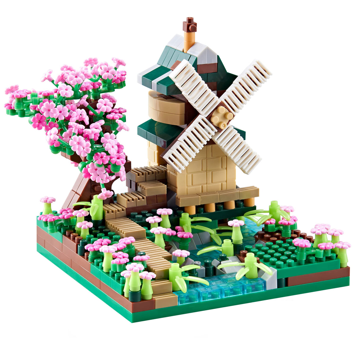 JXRLMB Architecture River Windmill Tree Mini Building Blocks – 600+ Pcs Model Kit for Adults