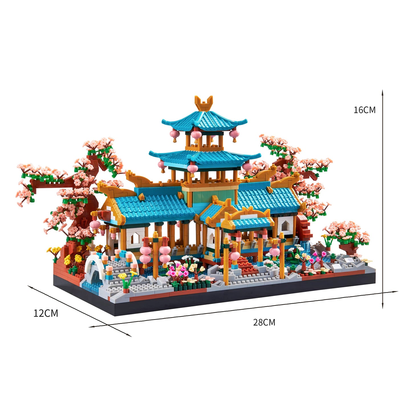 JXRLMB Chinese Classical Suzhou Gardens Micro Building Blocks Set – 2350 Pieces, Sakura Cherry Tree, Gift for Adults
