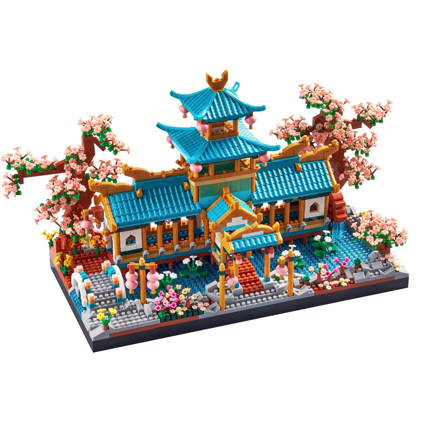 JXRLMB Chinese Classical Suzhou Gardens Micro Building Blocks Set – 2350 Pieces, Sakura Cherry Tree, Gift for Adults