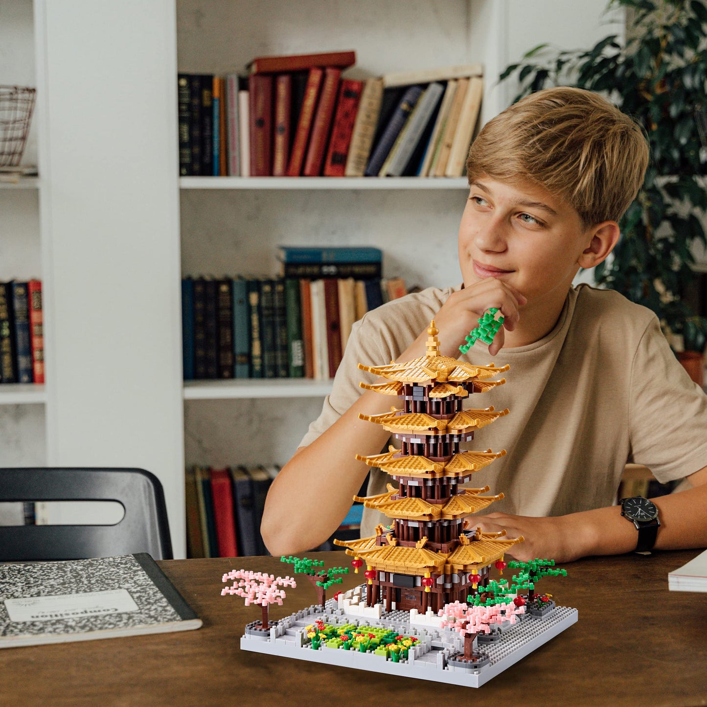 JXRLMB Yellow Crane Tower Micro Building Blocks Set – 2200 Pcs, 6.9 x 6.9 x 8.7 in, 14+