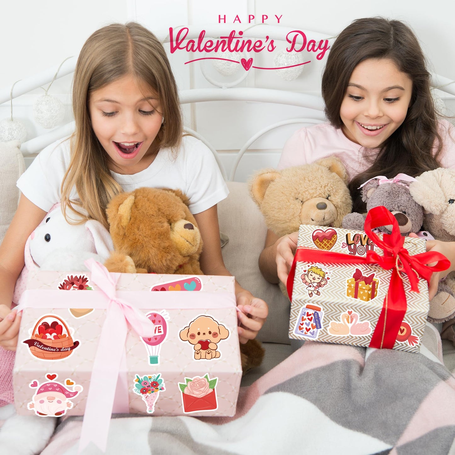 JXSDWANG Valentines Stickers - 100 Pcs Heart & Rose Kids Sticker Set