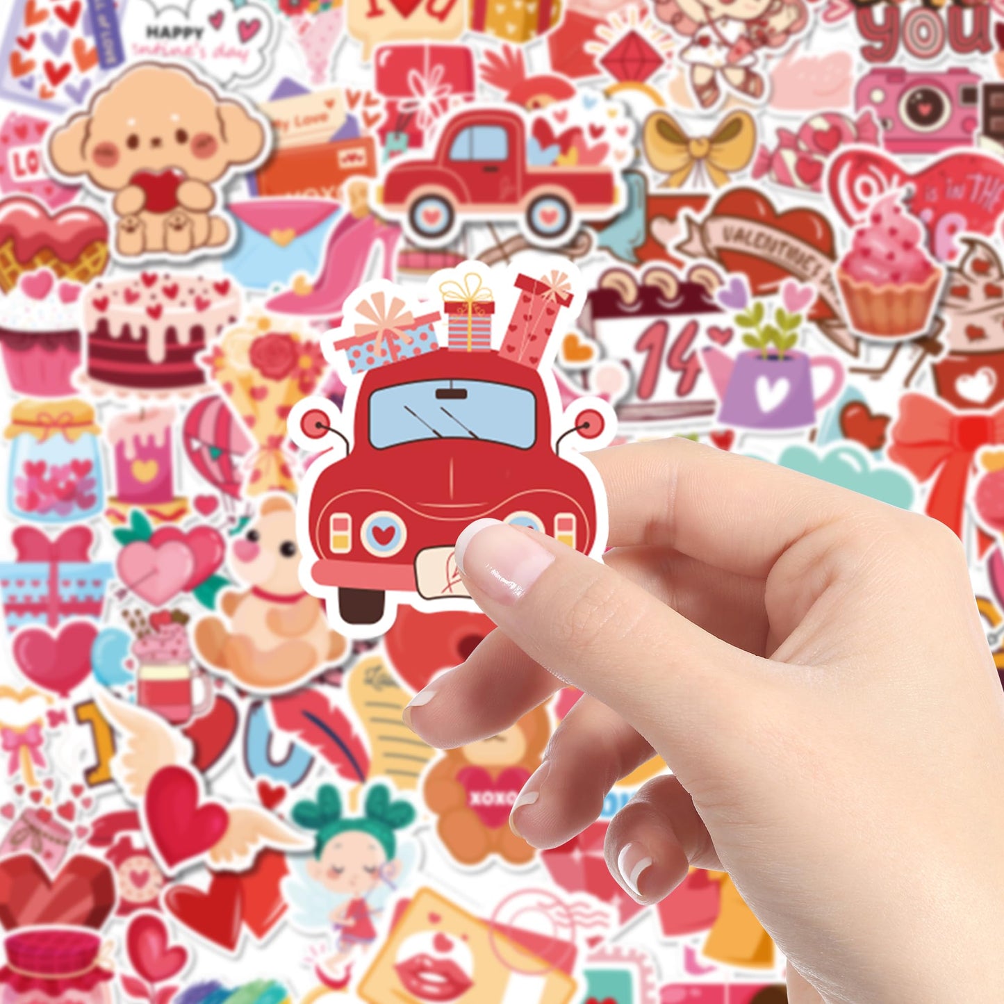 JXSDWANG Valentines Stickers - 100 Pcs Heart & Rose Kids Sticker Set