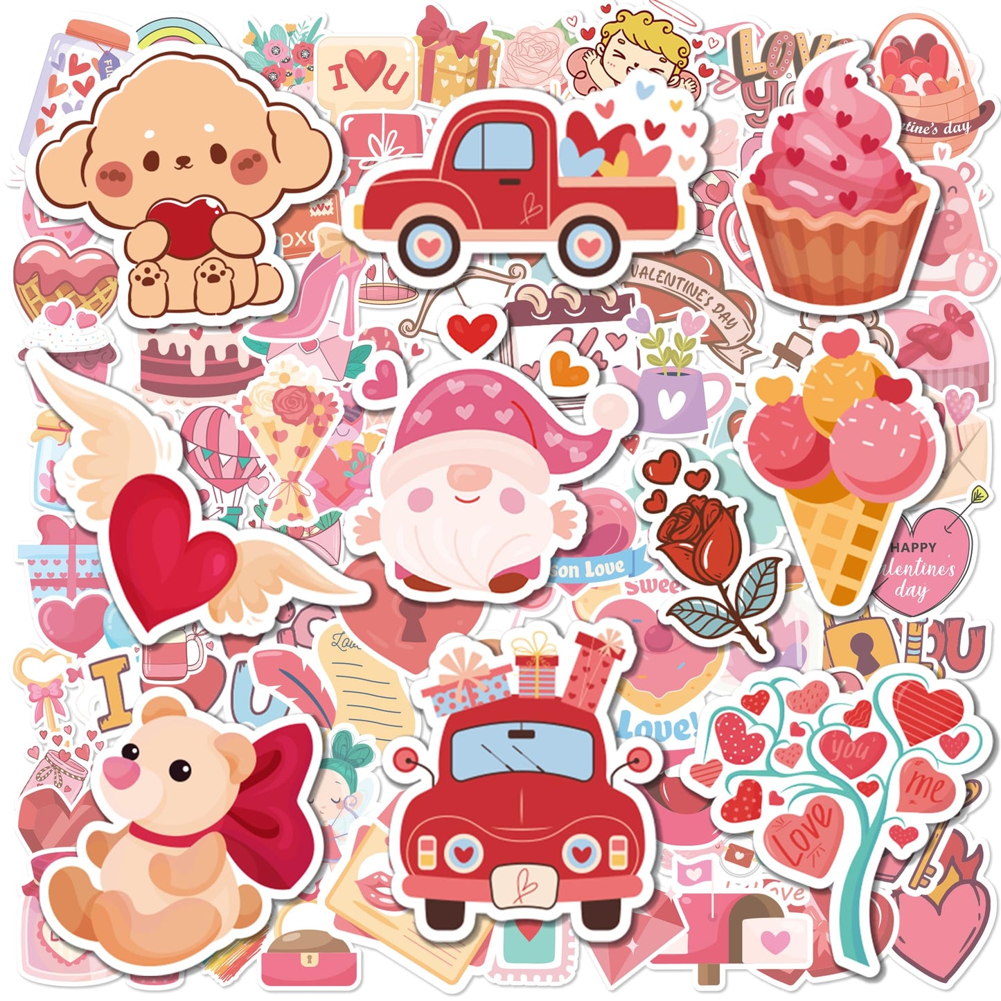 JXSDWANG Valentines Stickers - 100 Pcs Heart & Rose Kids Sticker Set