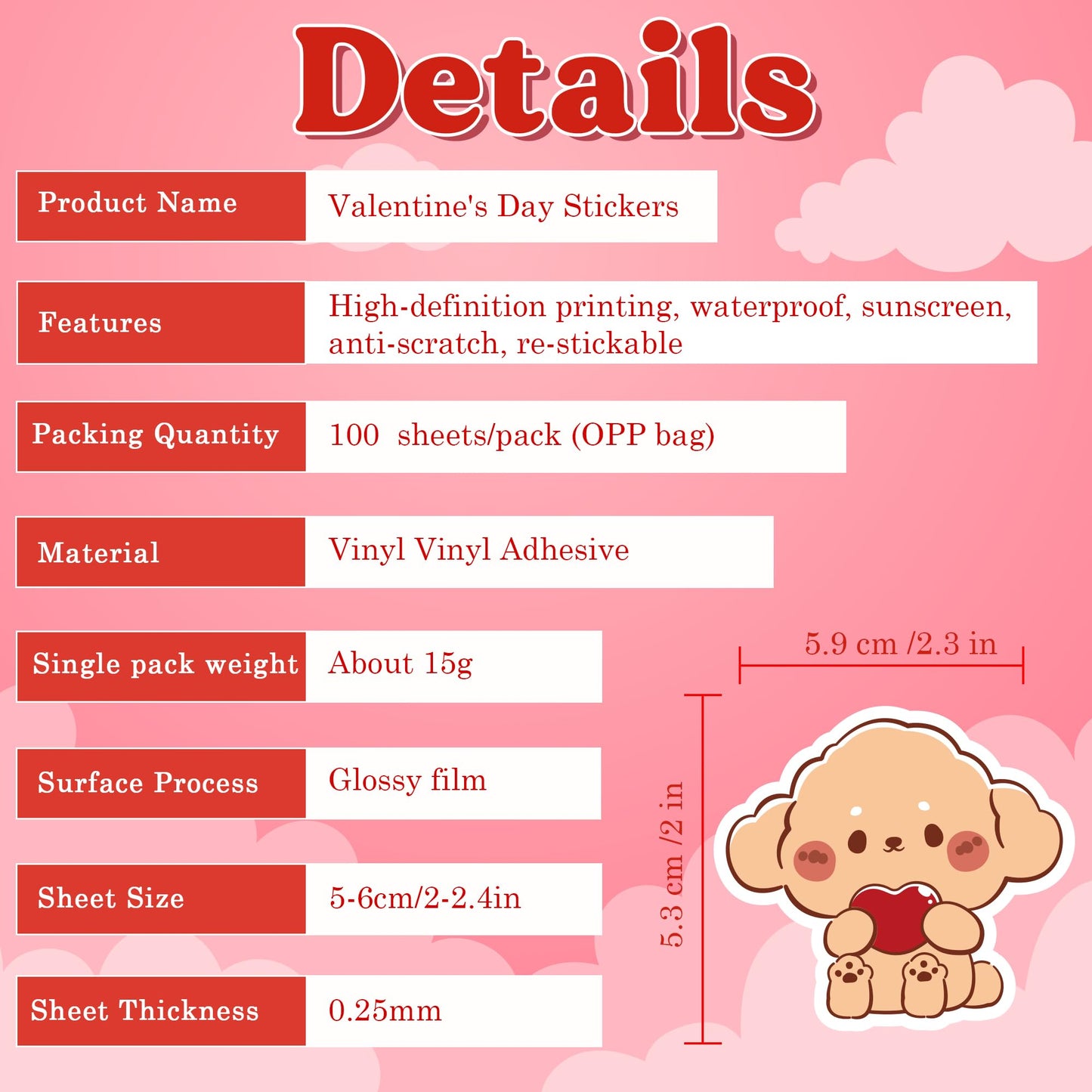 JXSDWANG Valentines Stickers - 100 Pcs Heart & Rose Kids Sticker Set