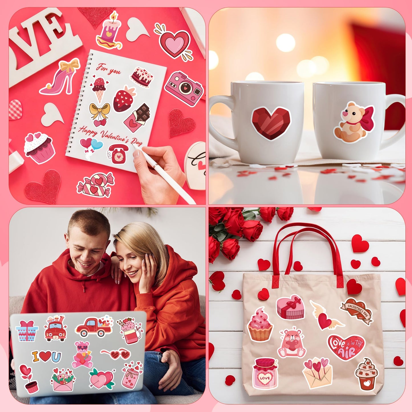 JXSDWANG Valentines Stickers - 100 Pcs Heart & Rose Kids Sticker Set