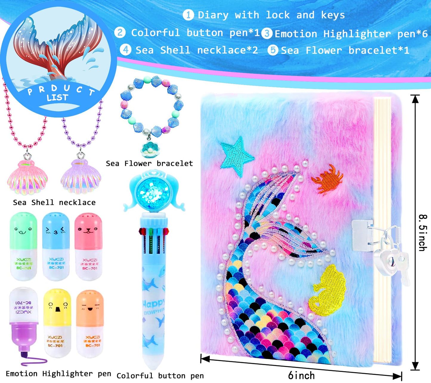 JYPLKCMT Fluffy Diary with Lock for Girls 6-12 | Plush Secret Notebook