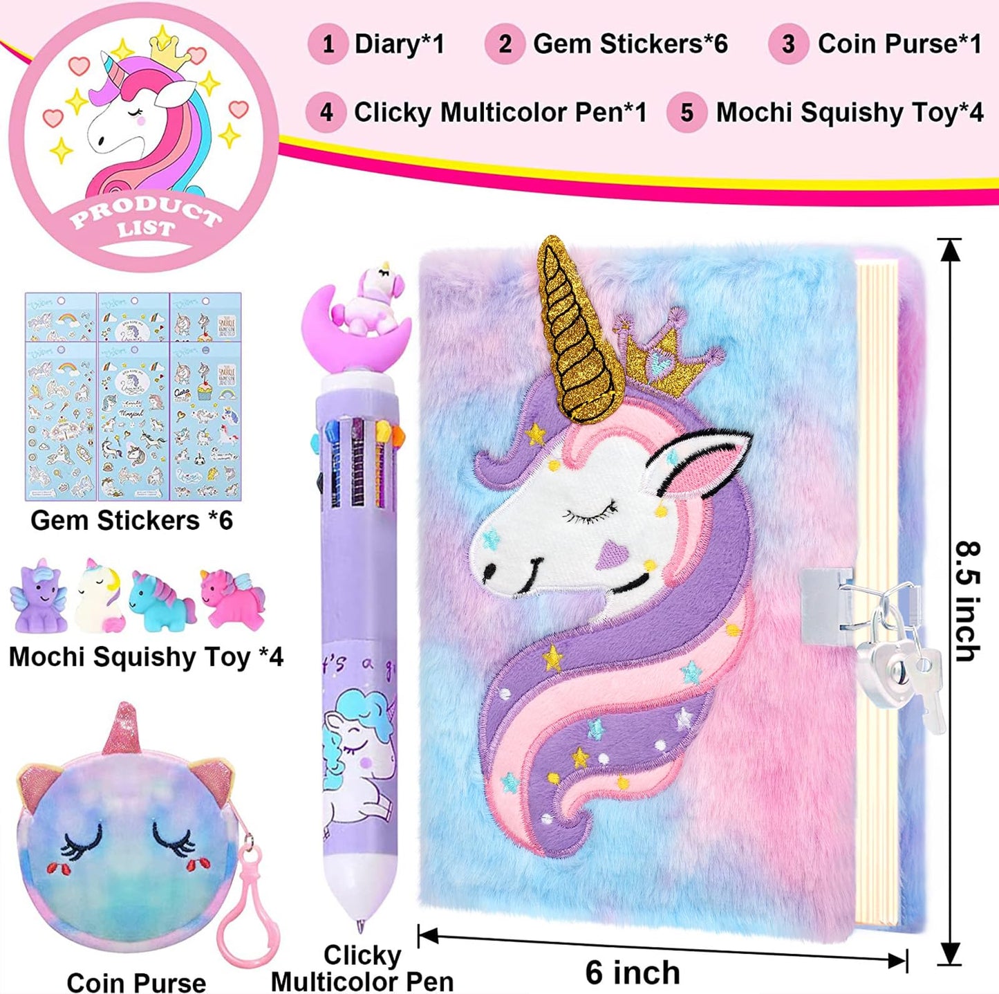 JYPLKCMT Fluffy Diary with Lock for Girls – Secret Journal Gift