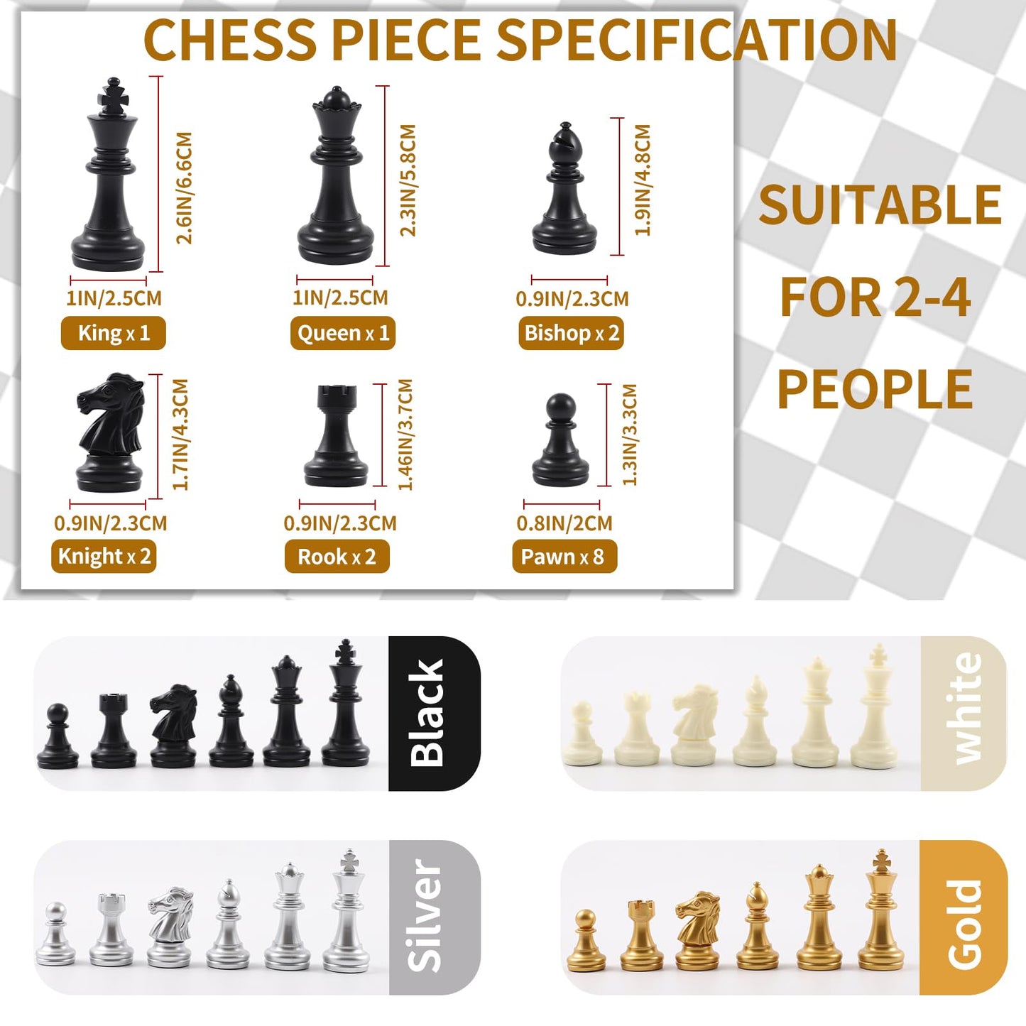 Jyquorp Four-Player Chess Board Set – Double-Sided, 64 Pieces, Portable Mat