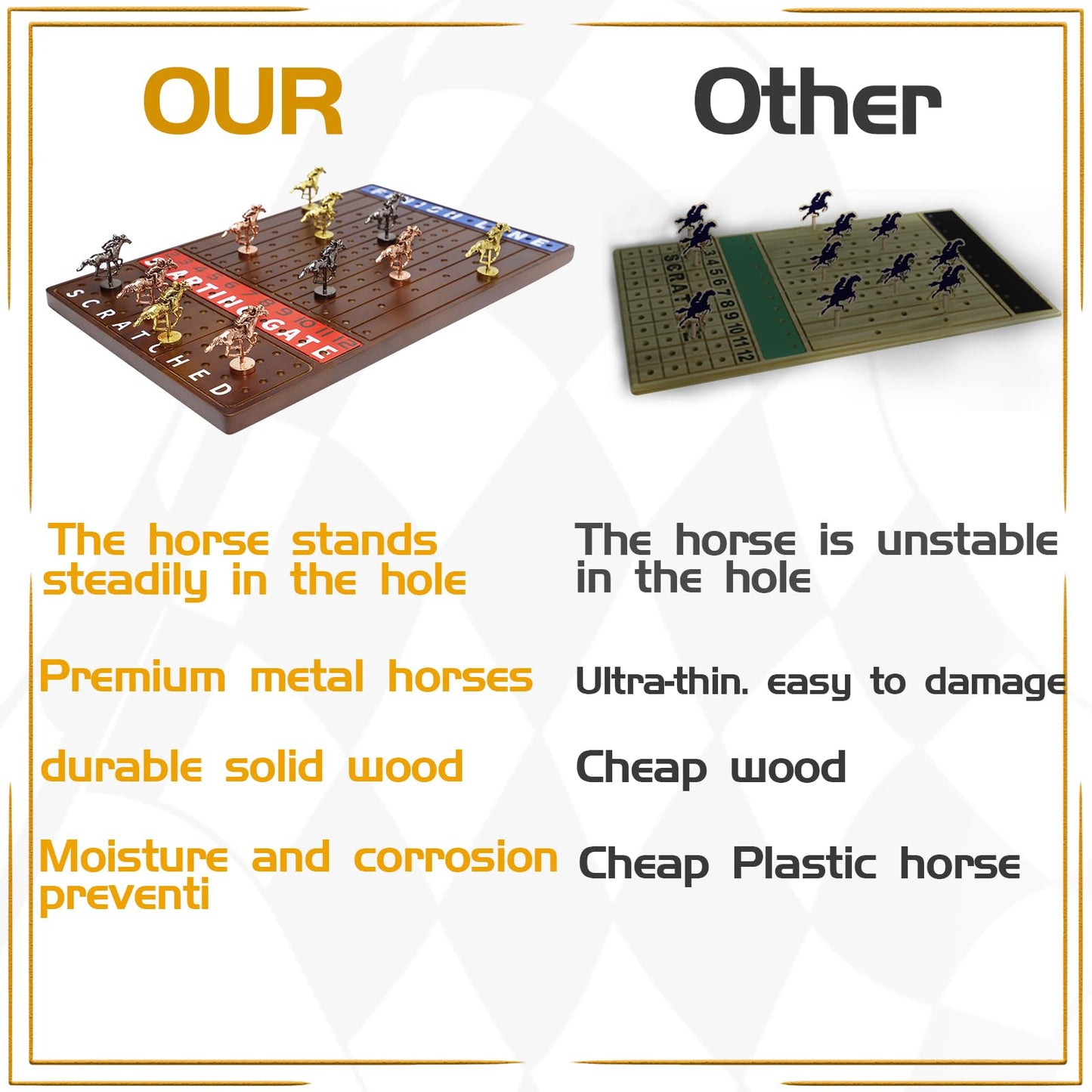 Jyquorp Metal Horse Race Board Game – Premium Walnut Wood with 11 Metal Horses