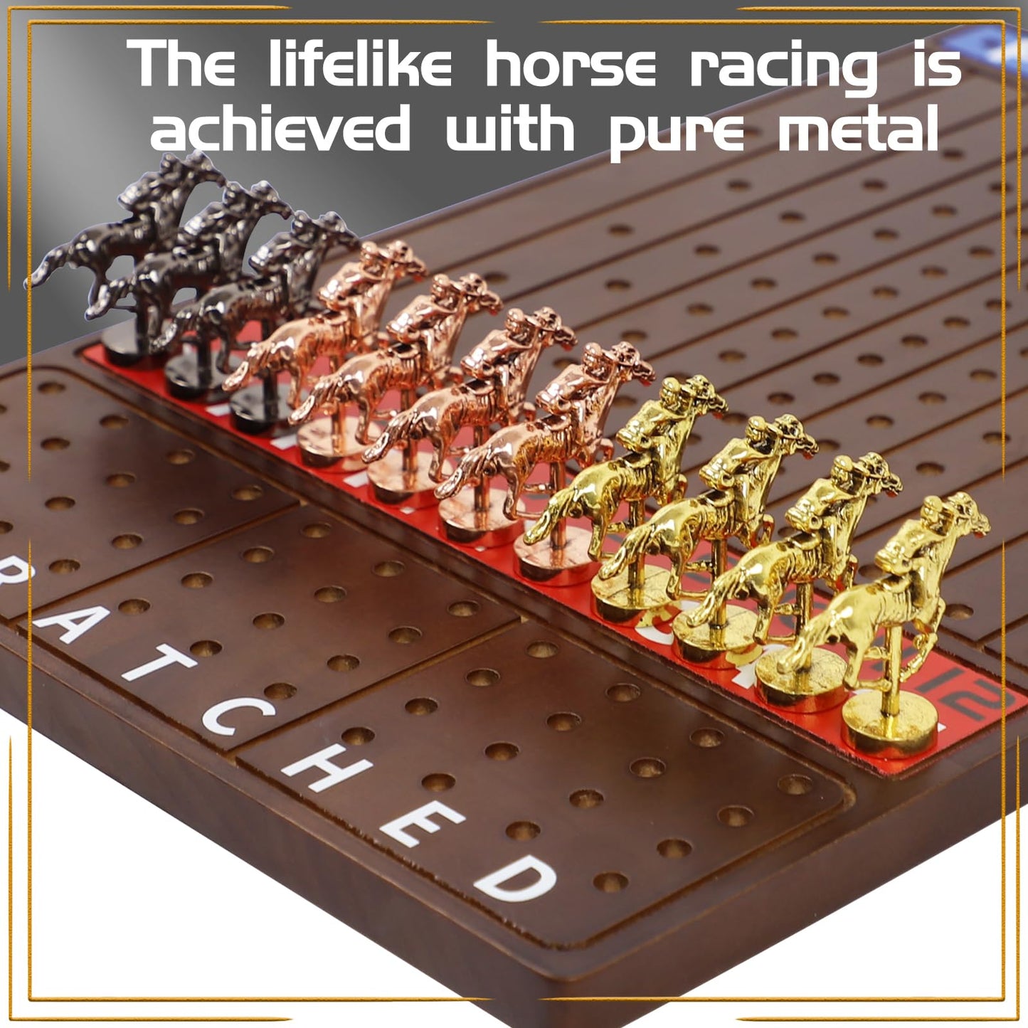 Jyquorp Metal Horse Race Board Game – Premium Walnut Wood with 11 Metal Horses