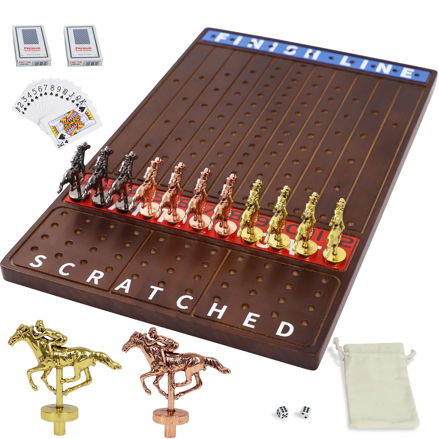 Jyquorp Metal Horse Race Board Game – Premium Walnut Wood with 11 Metal Horses