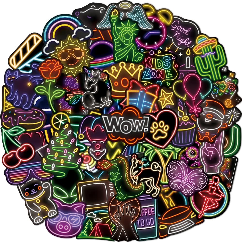 Jyu Daam 150 Pcs Neon Sign Vinyl Stickers – Waterproof Non-Toxic DIY Decals for Laptops, Bottles, Phones, Guitars