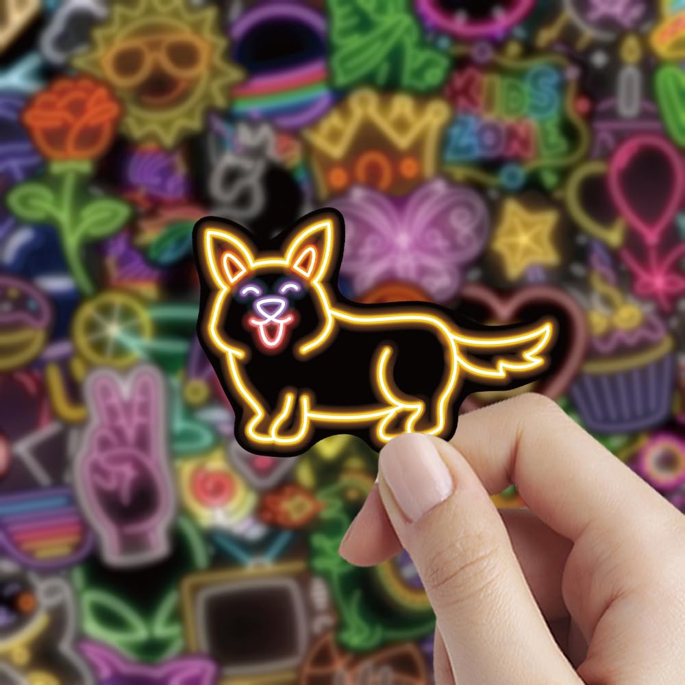 Jyu Daam 150 Pcs Neon Sign Vinyl Stickers – Waterproof Non-Toxic DIY Decals for Laptops, Bottles, Phones, Guitars