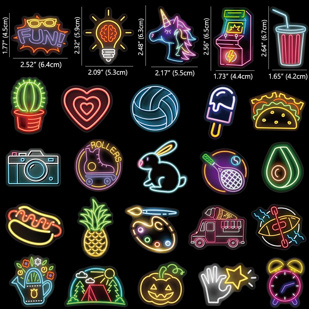 Jyu Daam 150 Pcs Neon Sign Vinyl Stickers – Waterproof Non-Toxic DIY Decals for Laptops, Bottles, Phones, Guitars