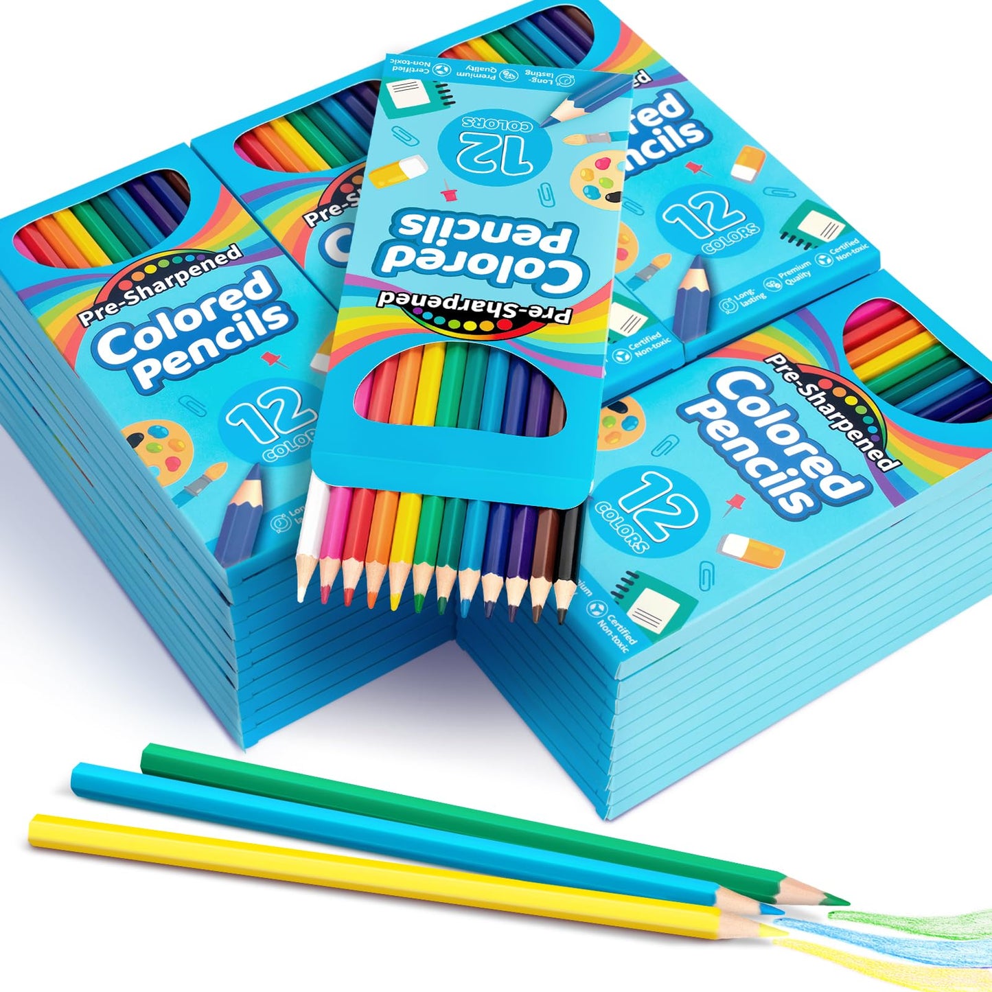 Jyusmile 432-Count Colored Pencils Bulk – 36 Packs of 12, Pre-Sharpened Kids & Classroom Supplies