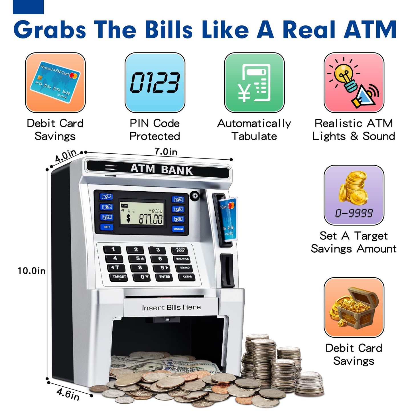 Jyusmile ATM Piggy Bank for Kids – Real Money Savings with Debit Card