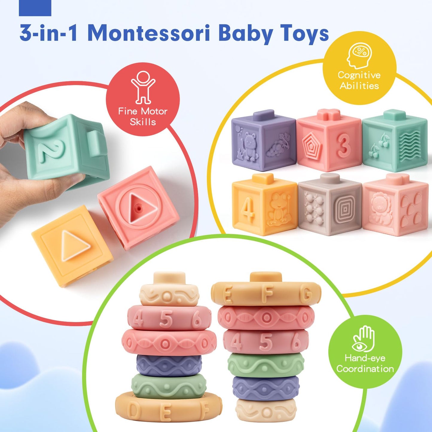 Jyusmile Baby Sensory Teething Toys Set – Montessori Toys for 0-18 Months