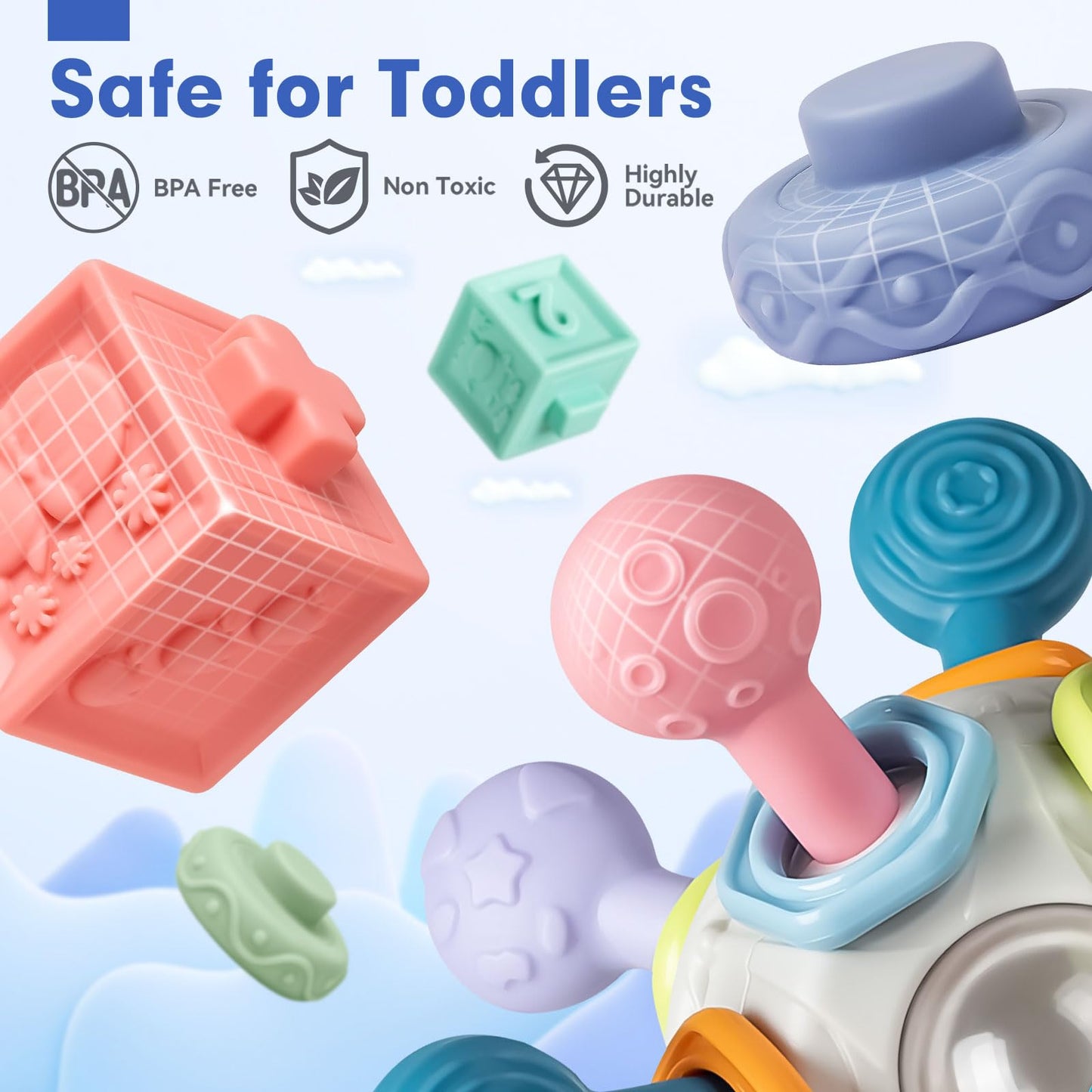 Jyusmile Baby Sensory Teething Toys Set – Montessori Toys for 0-18 Months