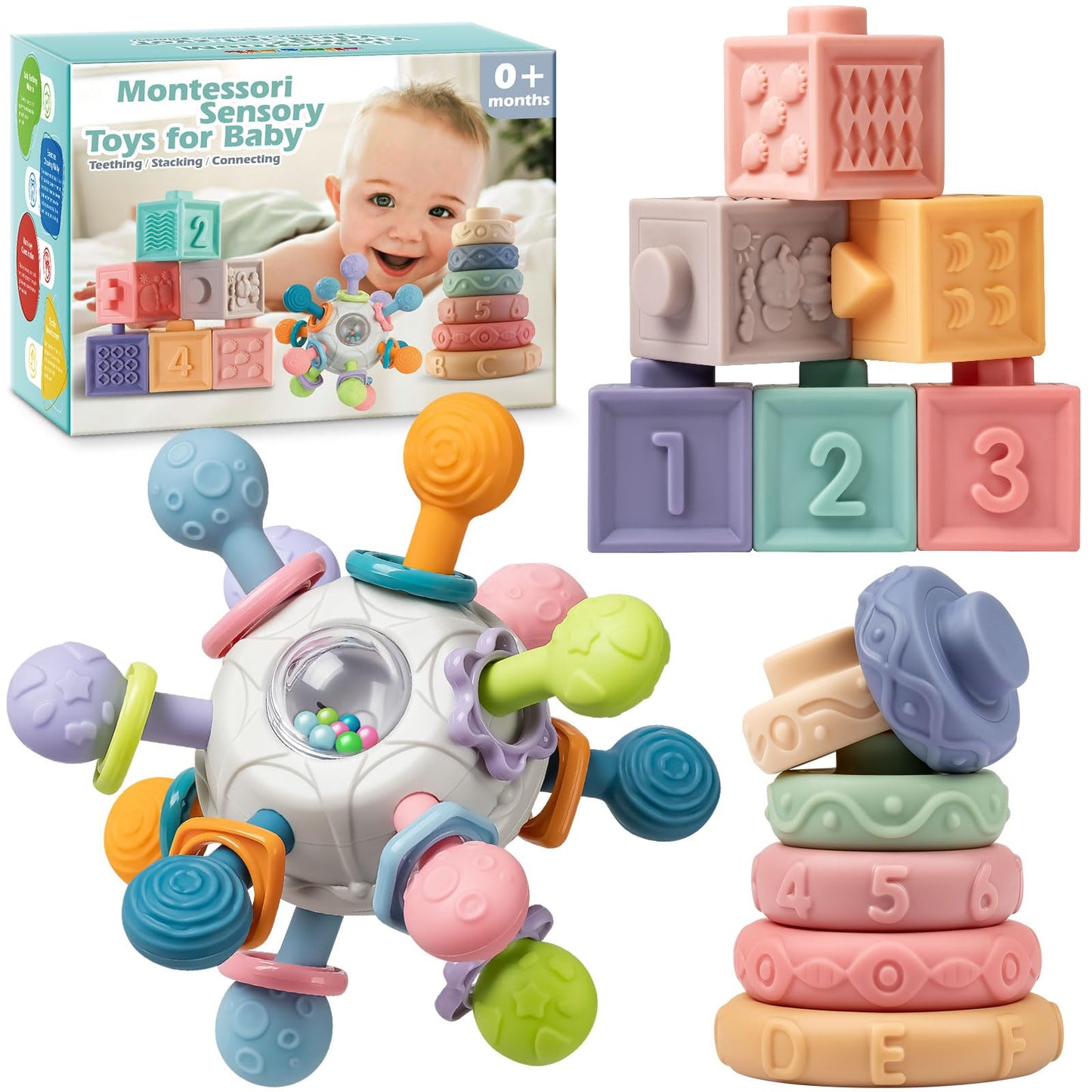 Jyusmile Baby Sensory Teething Toys Set – Montessori Toys for 0-18 Months