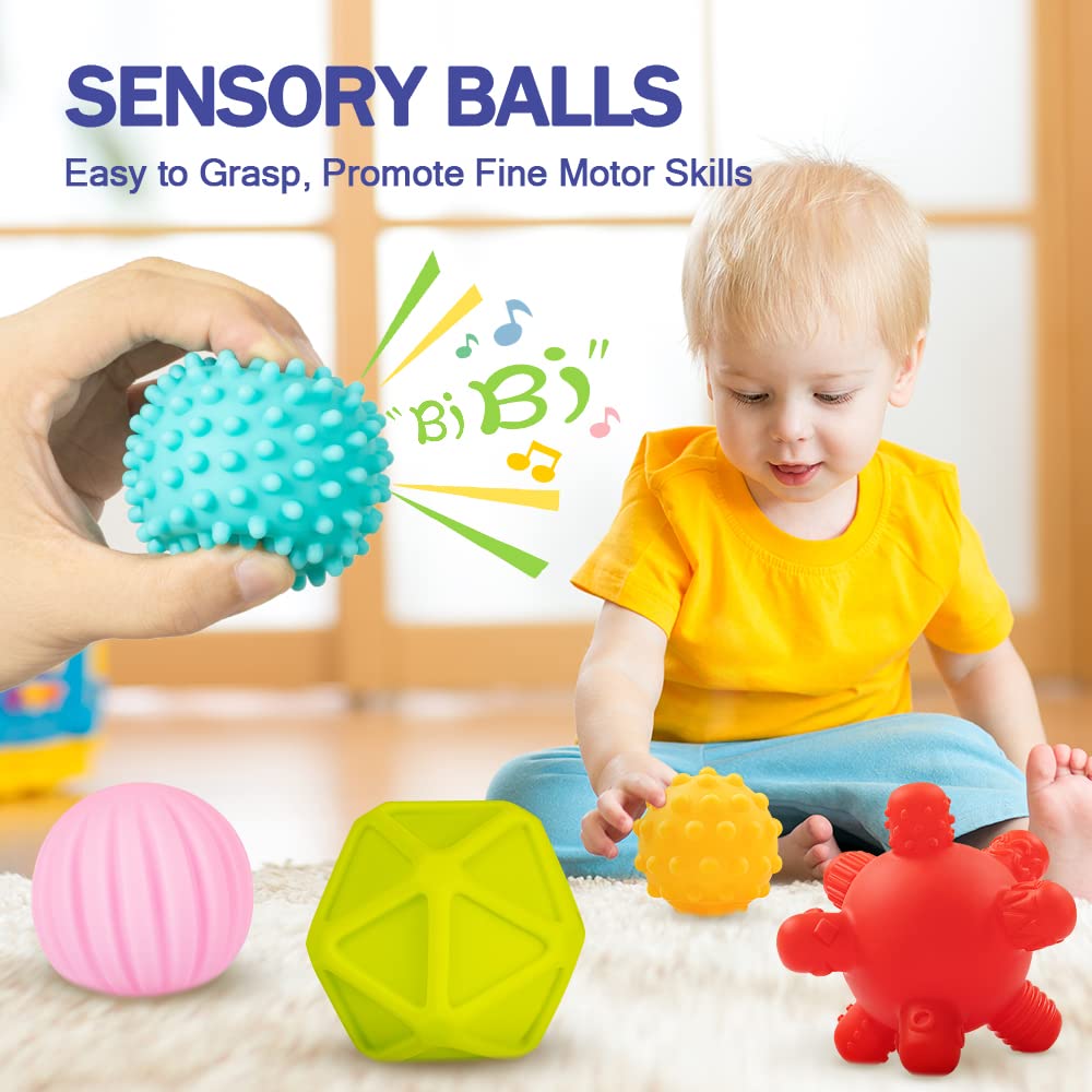 Jyusmile Baby Toys 6-12 Months – Montessori Blocks, Soft Teethers & Sensory Balls