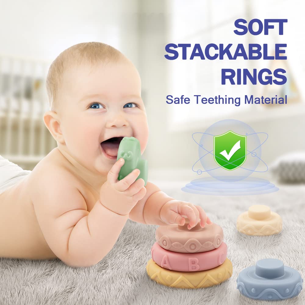 Jyusmile Baby Toys 6-12 Months – Montessori Blocks, Soft Teethers & Sensory Balls