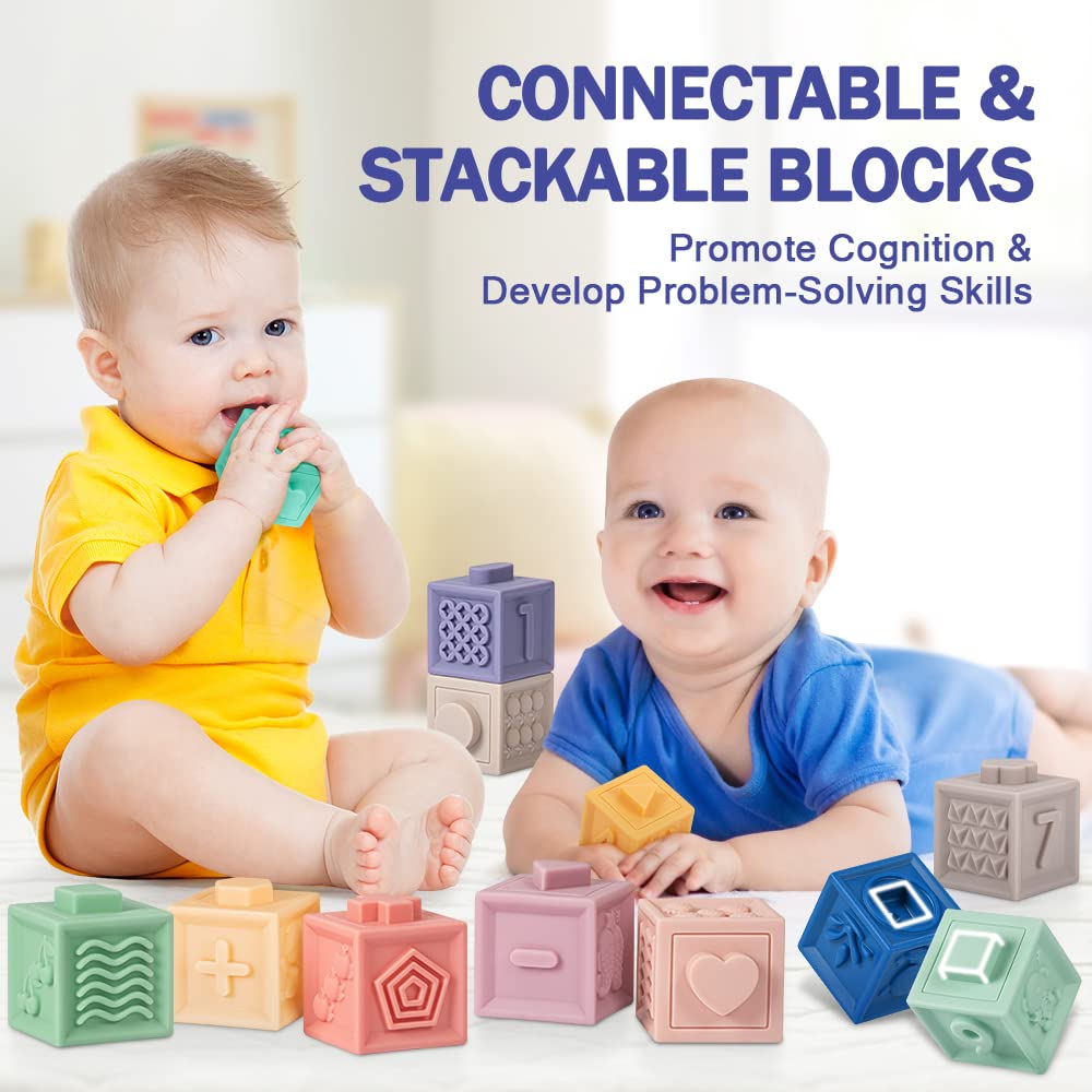 Jyusmile Baby Toys 6-12 Months – Montessori Blocks, Soft Teethers & Sensory Balls