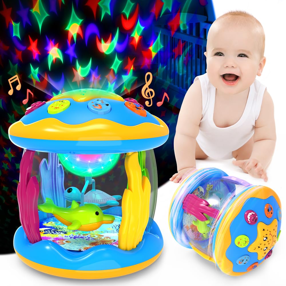 Jyusmile Baby Toys 6-12 Months | Musical Projector with Rotating Lights for Tummy Time & Early Learning