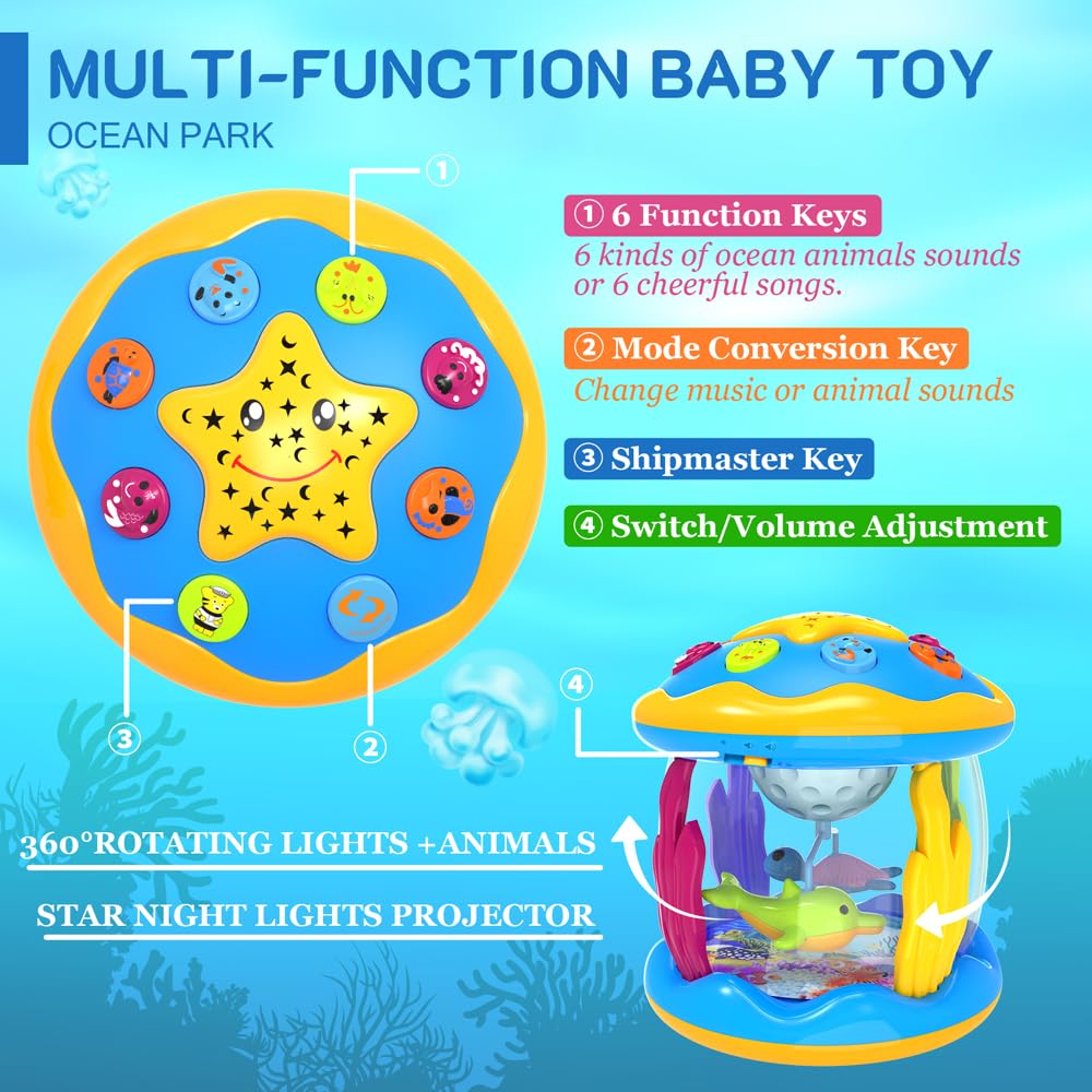 Jyusmile Baby Toys 6-12 Months | Musical Projector with Rotating Lights for Tummy Time & Early Learning