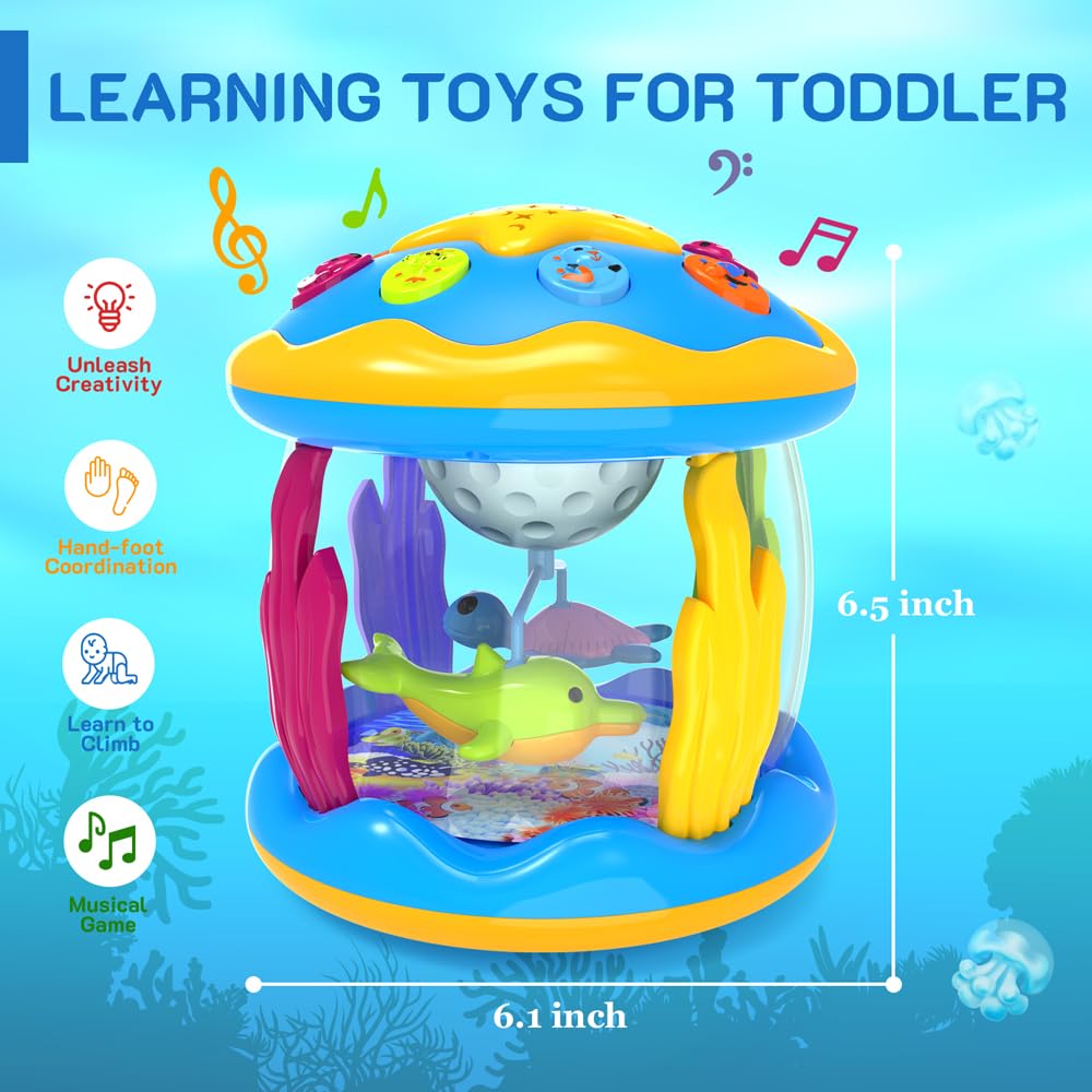 Jyusmile Baby Toys 6-12 Months | Musical Projector with Rotating Lights for Tummy Time & Early Learning