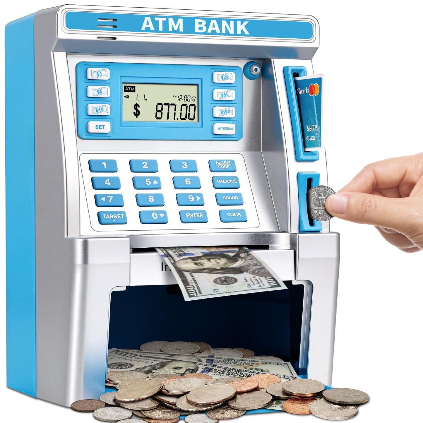 Jyusmile Blue Piggy Bank ATM for Kids – Real Money Savings with Debit Card & Balance Tracker