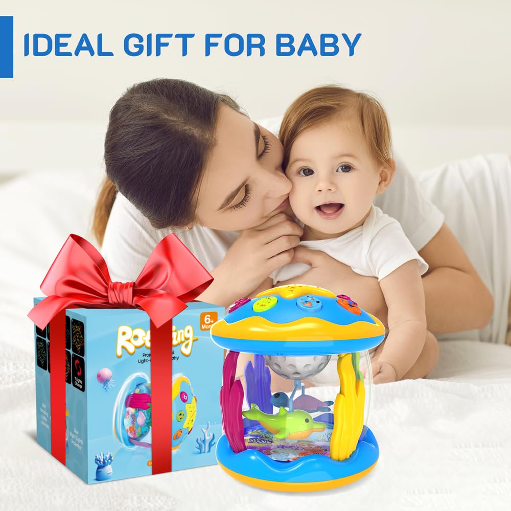 Jyusmile Baby Toys 6-12 Months | Musical Projector with Rotating Lights for Tummy Time & Early Learning