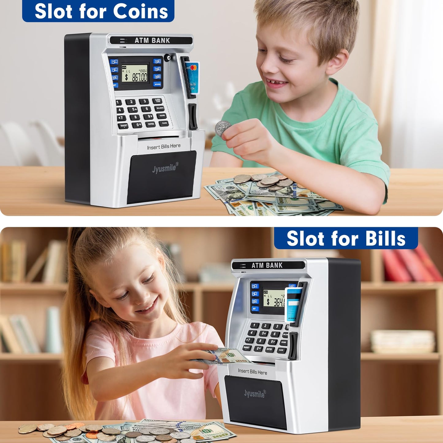Jyusmile ATM Piggy Bank for Kids – Real Money Savings with Debit Card