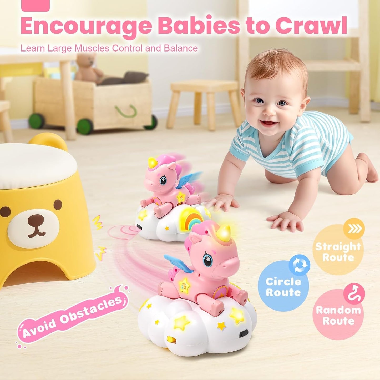 Jyusmile Musical Crawling Baby Toy 6-12 Months+ | Sensory Learning & 2-in-1 Unicorn Toy